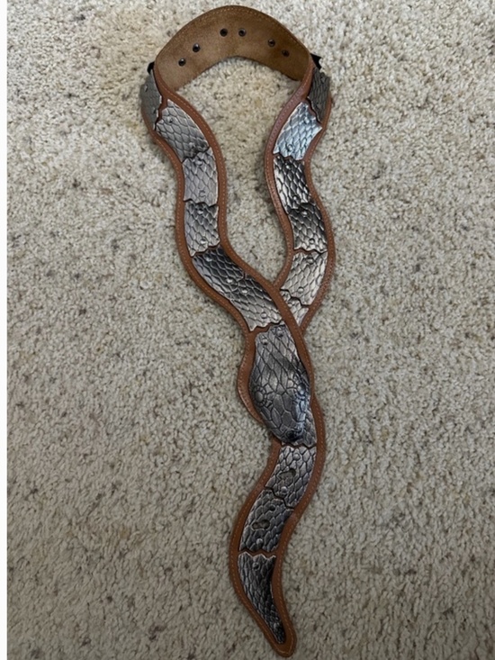 Vintage brown leather and silver colored metal articulated snake belt main image 6